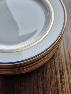 6 Kate Spade By Lenox Library Lane Navy 5.75" Saucer Plates Gold & Navy Trim